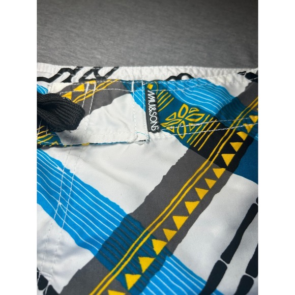 Maui and Sons Mens Plaid Board Shorts Swim Trunks Blue Yellow Black Size 34 - Picture 4 of 10